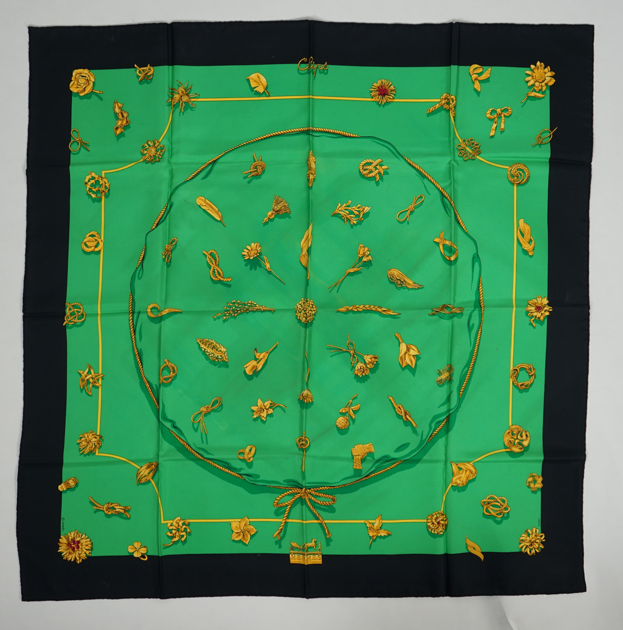 A Hermès 'Clips' 1986 Vladimir Rybaltchenko silk scarf, 90cm x 90 cm